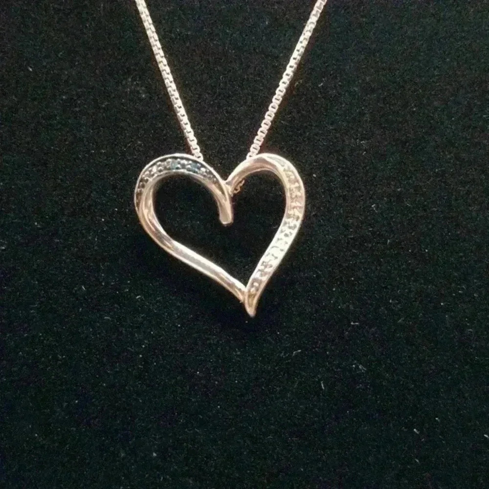 Sterling Silver Blue Sapphire & Diamond Heart Slide Pendant